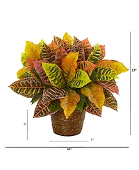 Nearly Natural 17" Garden Croton Artificial Plant in Basket Real Touch