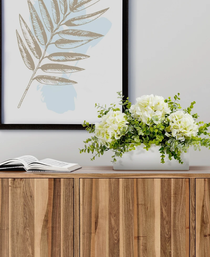 Nearly Natural 15in. Hydrangea and Eucalyptus Artificial Arrangement in White Vase