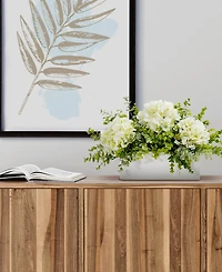 Nearly Natural 15in. Hydrangea and Eucalyptus Artificial Arrangement in White Vase