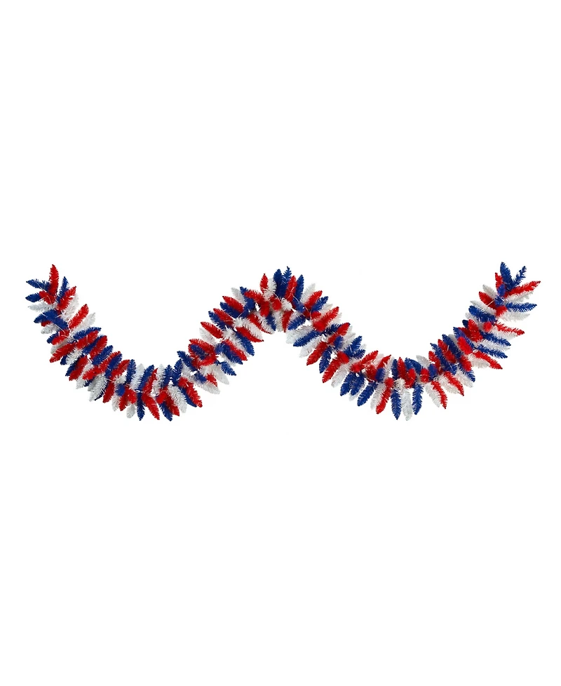 9' Patriotic American Flag Themed Artificial Garland with 50 Warm Led Lights