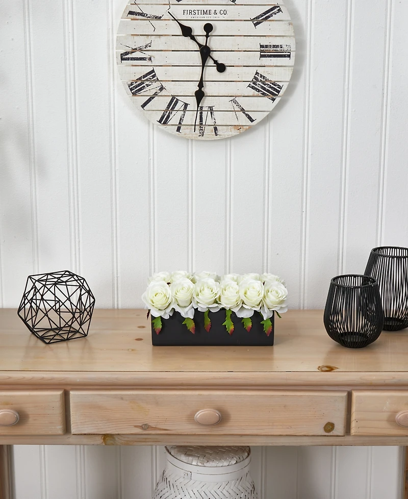 Nearly Natural Dozen Silk Roses Ceramic Rectangular Planter