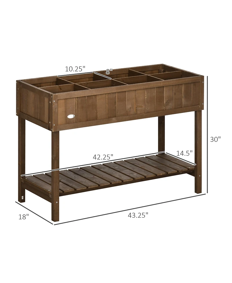 Outsunny Wooden Raised Garden Bed with 8 Slots, Elevated Planter Box Stand with Open Shelf for Limited Garden Space to Grow Herbs, Vegetables, and Flo