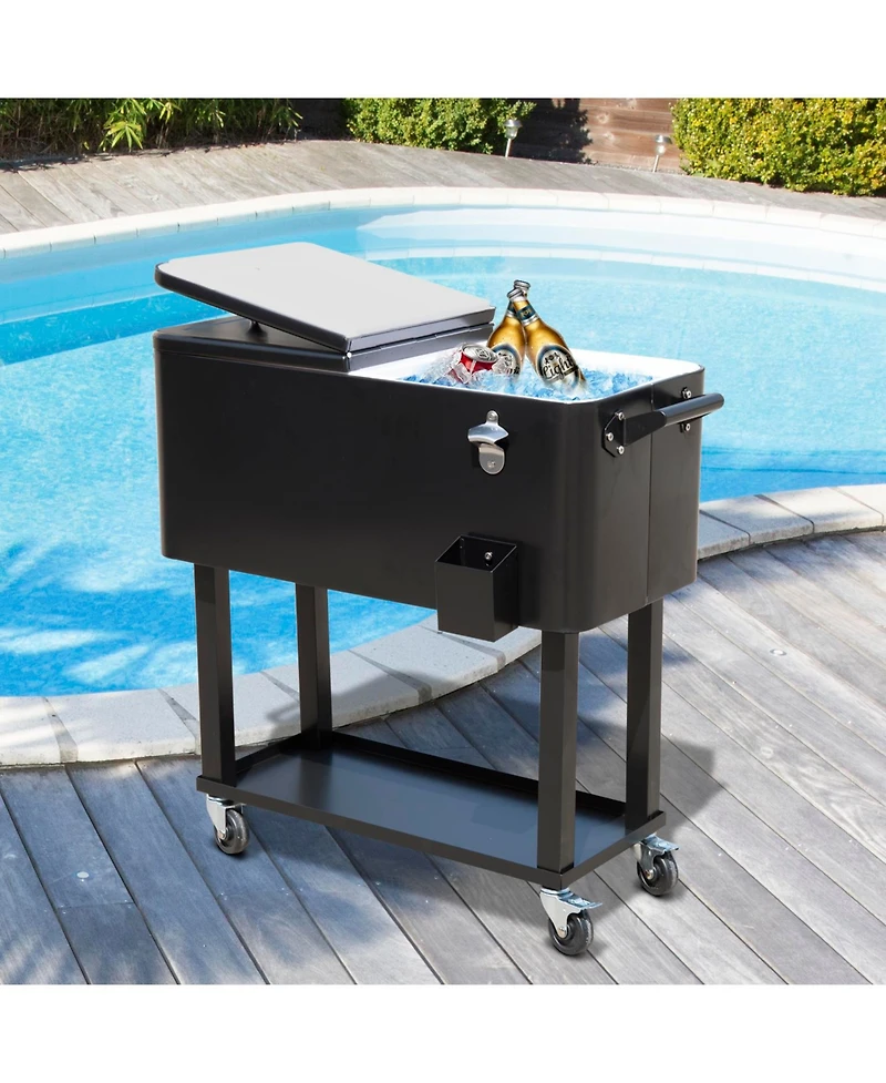 Outsunny 80 Qt Rolling Cooling Bins Ice Chest on Wheels Outdoor Stand Up Drink Cooler Cart for Party, Black