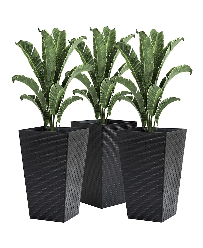 Outsunny Set of 3 Tall Planters, Outdoor & Indoor Flower Pot Set for Front Door, Entryway, Patio and Deck, Black