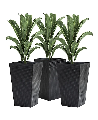 Outsunny Set of 3 Tall Planters, Outdoor & Indoor Flower Pot Set for Front Door, Entryway, Patio and Deck, Black