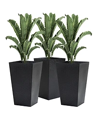 Outsunny Set of 3 Tall Planters, Outdoor & Indoor Flower Pot Set for Front Door, Entryway, Patio and Deck, Black