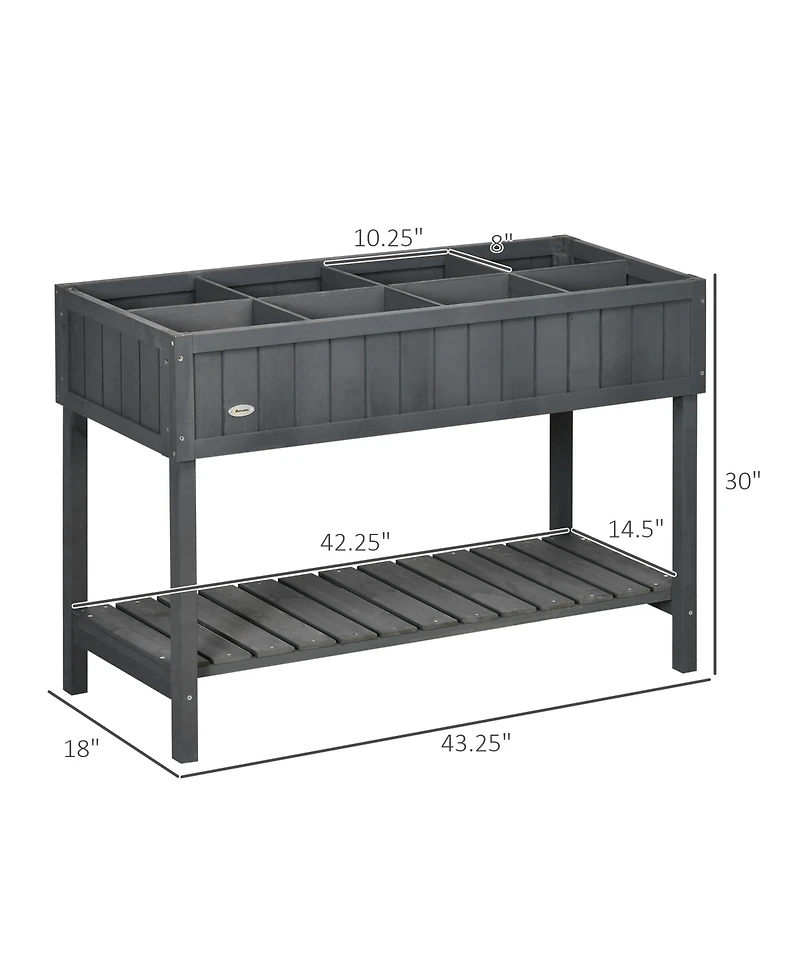 Outsunny Wooden Raised Garden Bed with 8 Slots, Elevated Planter Box Stand with Open Shelf for Limited Garden Space to Grow Herbs, Vegetables, and Flo