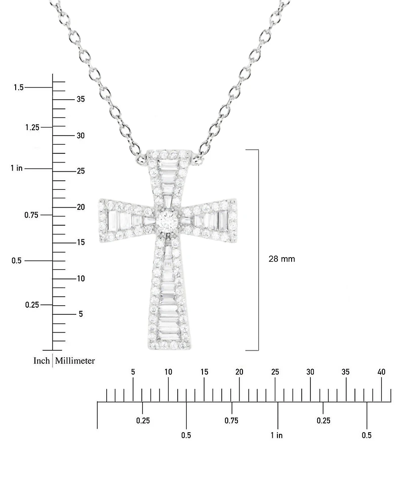 Cubic Zirconia Baguette & Round Cross 18" Pendant Necklace