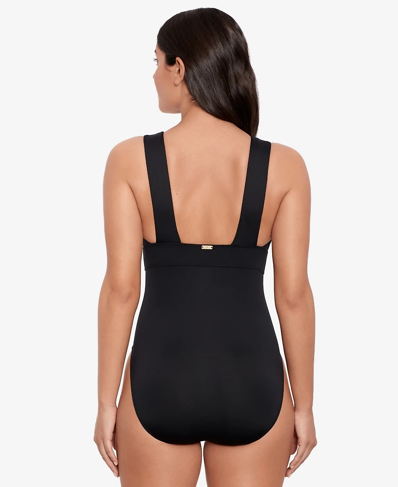Lauren Ralph Modern V Neck One Piece Swimsuit