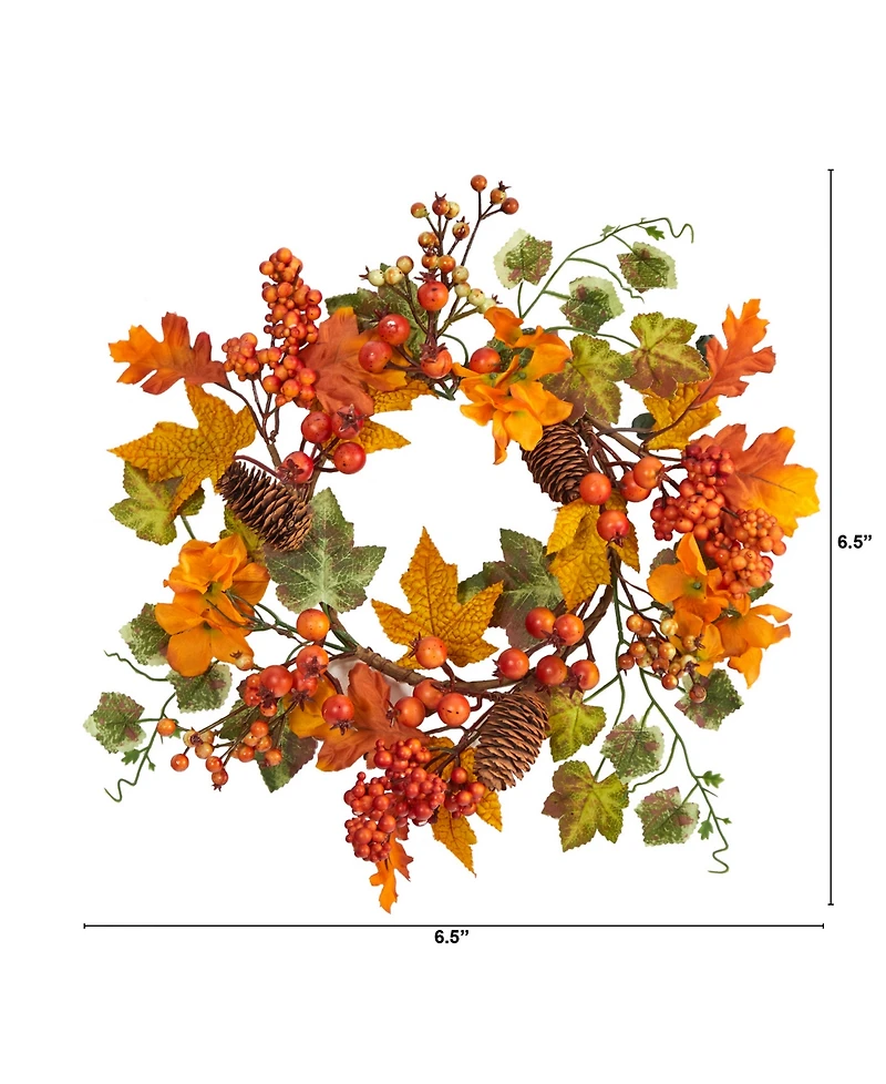 6.5" Autumn Hydrangea and Pinecones Artificial Wreath Set, 2 Piece