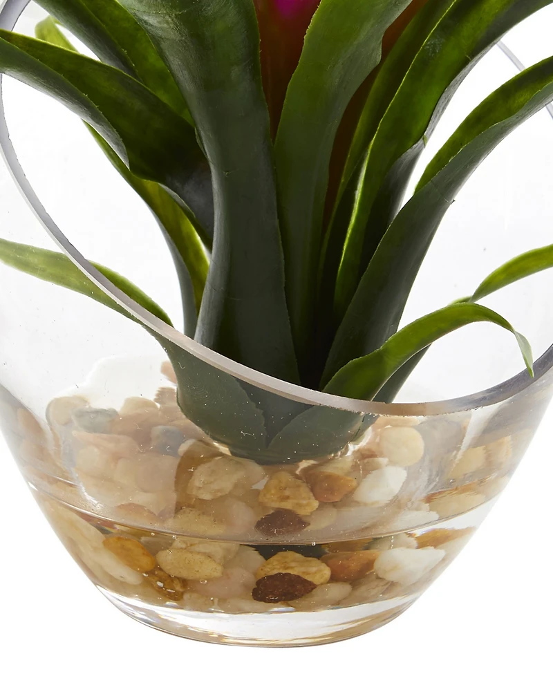 Nearly Natural 8" Tropical Bromeliad Angled Vase Artificial Arrangement