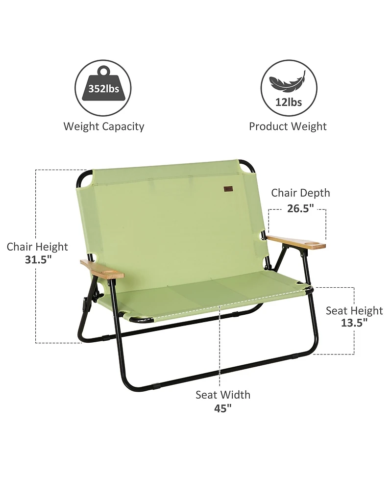 Outsunny 2 Person Camping Couch, Double Folding Chair w/ Cupholders,