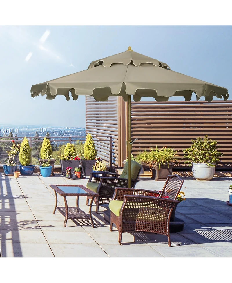 Outsunny 9' Patio Umbrella with Push Button Tilt and Crank, Double Top Ruffled Outdoor Market Table Umbrella with 8 Ribs, for Garden, Deck, Pool, Brow