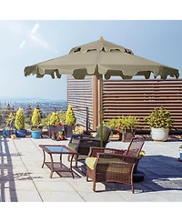 Outsunny 9' Patio Umbrella with Push Button Tilt and Crank, Double Top Ruffled Outdoor Market Table Umbrella with 8 Ribs, for Garden, Deck, Pool, Brow