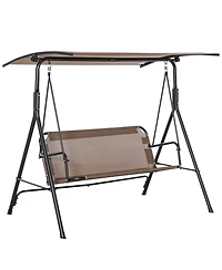 Outsunny Patio Swing Chair with Canopy, Seats 2 Adults Loveseat Bench with Adjustable Tilt Canopy, Armrests, A-Frame Steel, Breathable Mesh for Backya