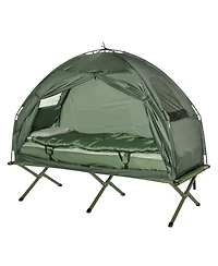 Outsunny Multifunctional Folding Camping Cots for Adults, Elevated Tent with Sleeping Bag, Thick Air Mattress Pad, Portable Single Sleeping Cot Campin