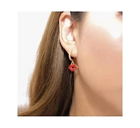 18k Gold Plated Huggies Freshwater Pearls with a Red Enamel Lip Charm - Lip Lip Earrings For Women