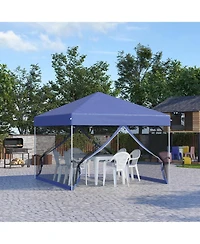 Outsunny 10' x 10' Pop Up Canopy Party Tent with 3-Level Adjustable Height, Easy Move Roller Bag, Blue