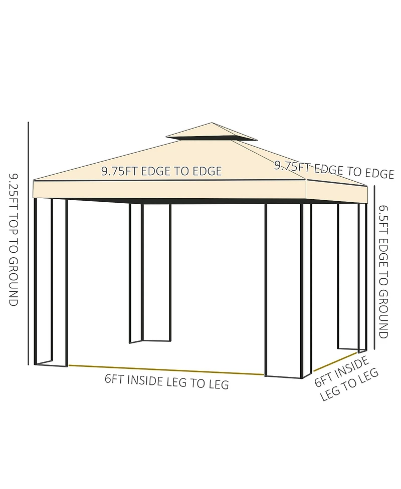 Outsunny 10' x 10' Metal Patio Gazebo, Double Canopy, Tree Motifs