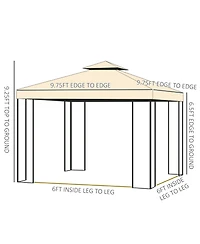 Outsunny 10' x 10' Metal Patio Gazebo, Double Canopy, Tree Motifs