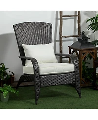 Outsunny Patio Wicker Adirondack Chair, Outdoor All-Weather Rattan Fire Pit Chairs w/ Soft Cushions, Tall Backrest, Tilted Seat, and Comfortable Armre