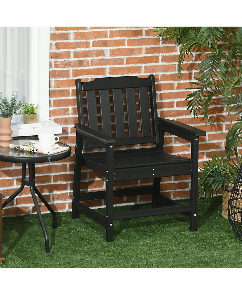 Outsunny Plastic Patio Chairs, Outdoor Dining Chair with Armrests and Slatted Back, Outdoor Armchair for Lawn, Garden, Poolside, Backyard, Black