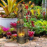 Outsunny Outdoor Fountain with Backyard Birdhouse Tree Trunk Design