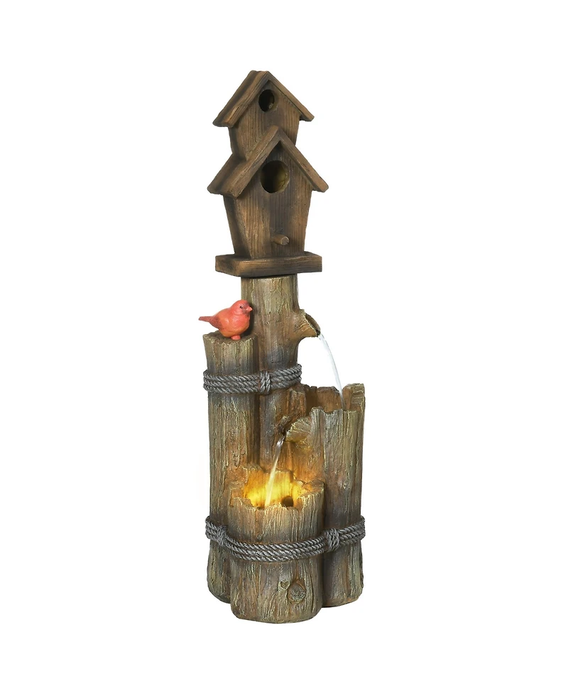 Outsunny Outdoor Fountain with Backyard Birdhouse Tree Trunk Design