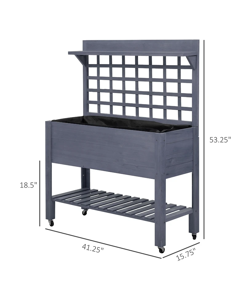 Outsunny 41" Raised Garden Bed with Wheels, Trellis & Storage Shelves,