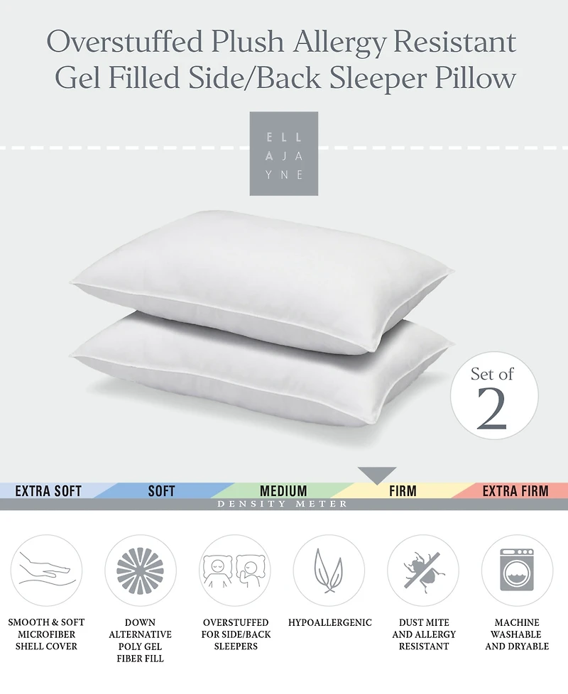 Ella Jayne Signature Plush Allergy-Resistant Firm Density Side/Back Sleeper Down Alternative -Pack Pillow