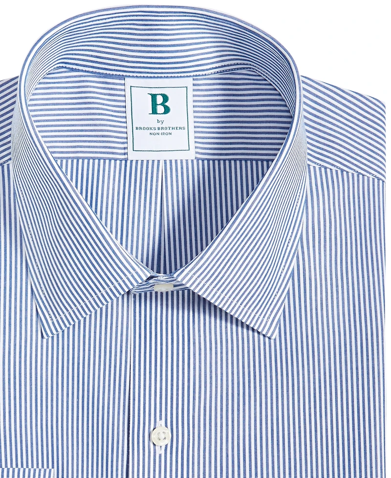 Men's Regular Fit Non-Iron Spread Collar Bengal Stripe Broadcloth Dress Shirt