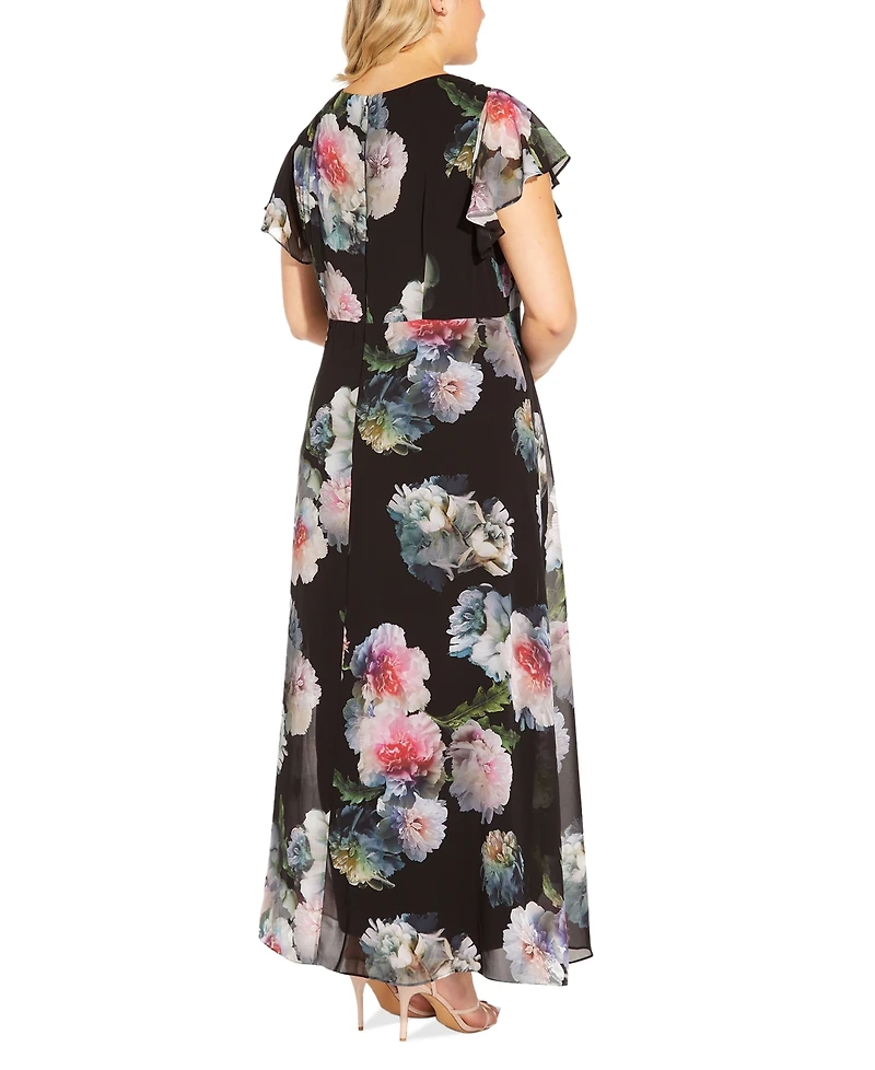 Adrianna Papell Plus Floral Chiffon Overlay Jumpsuit