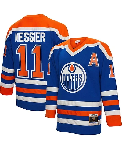 Men's Mitchell & Ness Mark Messier Royal Edmonton Oilers 1986 Blue Line Player Jersey