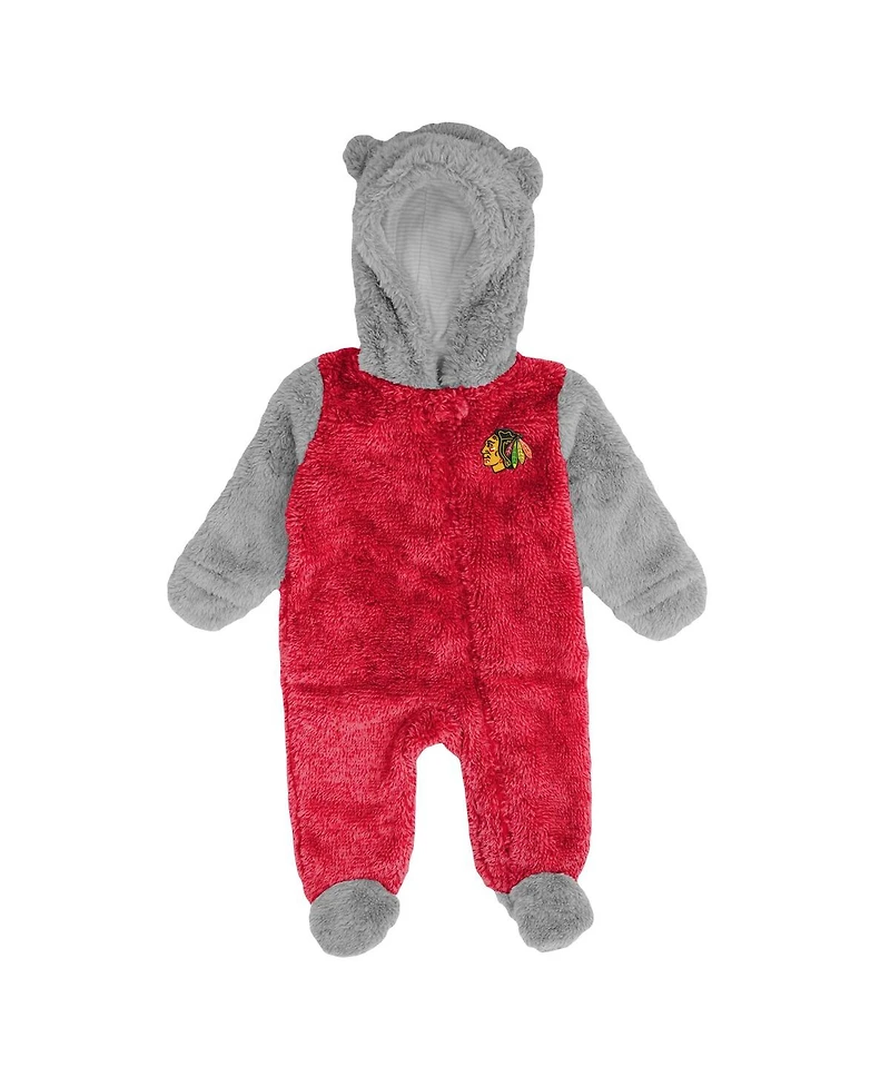 Newborn and Infant Boys Girls Red Chicago Blackhawks Game Nap Teddy Fleece Bunting Full-Zip Sleeper