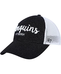 Women's '47 Brand Black, White Pittsburgh Penguins Encore Mvp Trucker Snapback Hat
