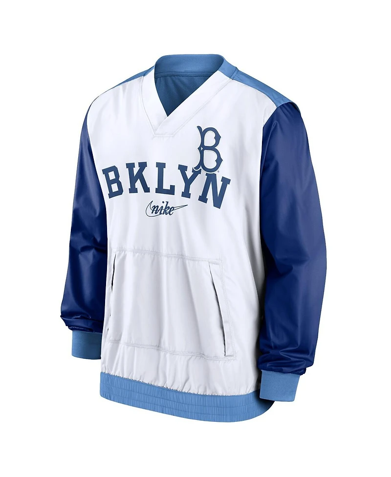Men's Nike White, Light Blue Los Angeles Dodgers Rewind Warmup V-Neck Pullover Jacket