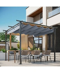 Outsunny 10' x 10' Retractable Patio Gazebo Pergola with Uv Resistant Outdoor Canopy & Strong Steel Frame Grey