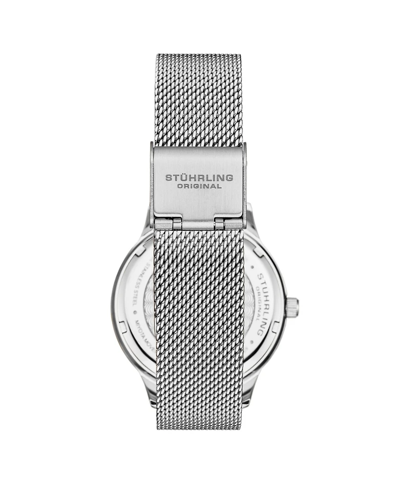 Women's Quartz Watch Crystal Studded Silver Tone Stainless Steel Case Blue Dial Silver Hands and Markers Mesh Bracelet