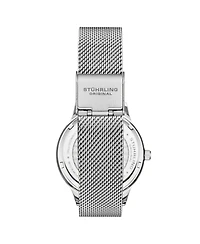 Women's Quartz Watch Crystal Studded Silver Tone Stainless Steel Case Blue Dial Silver Hands and Markers Mesh Bracelet