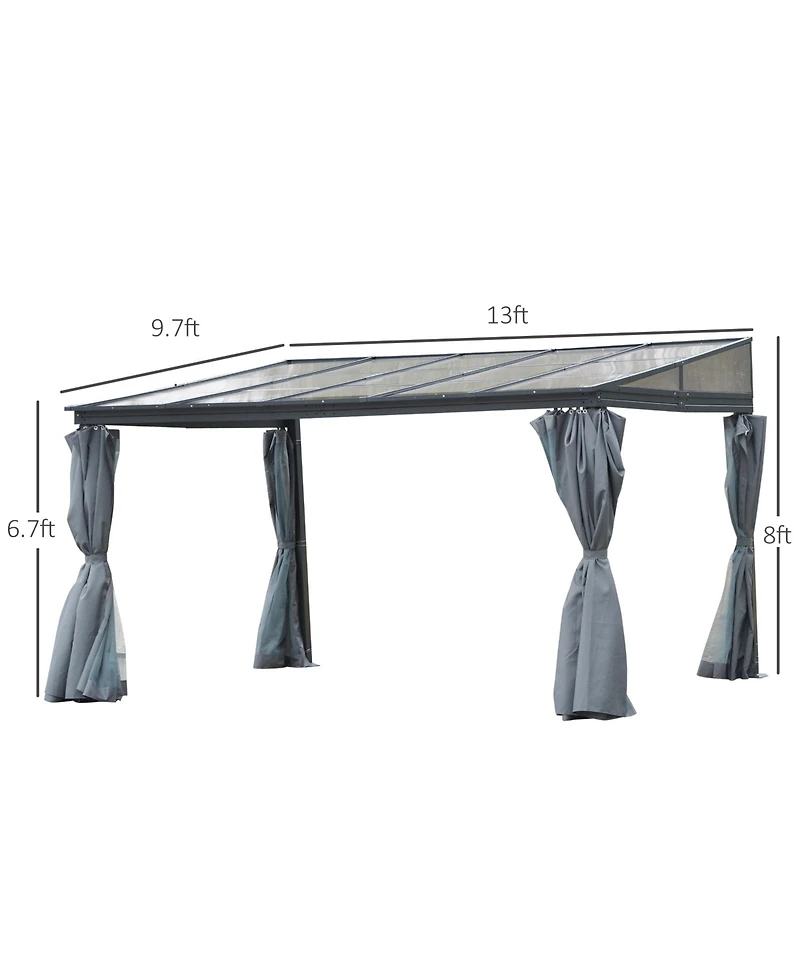 Outsunny 13' x 9.5' Outdoor Patio Gazebo with Sloping Polycarbonate Roof, Durable Aluminum Frame, & Netting Curtain