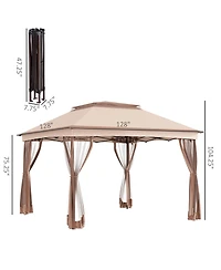 Outsunny 11' x 11' Pop Up Gazebo Outdoor Canopy Shelter with 2-Tier Soft Top, and Removable Zipper Netting, Event Tent with Large Shade