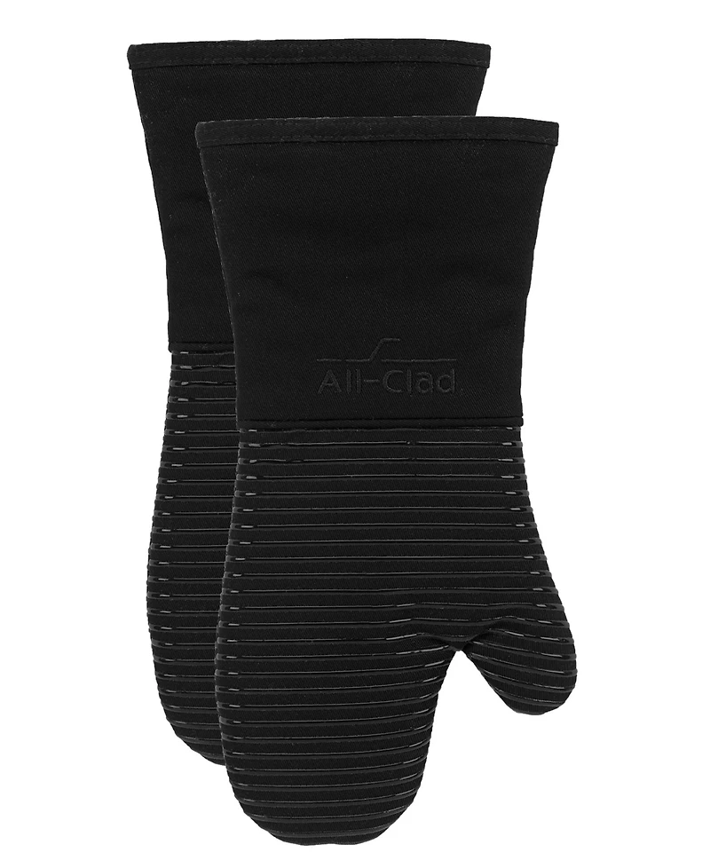 All-Clad Ribbed Silicone Cotton Twill Oven Mitt, Set of 2