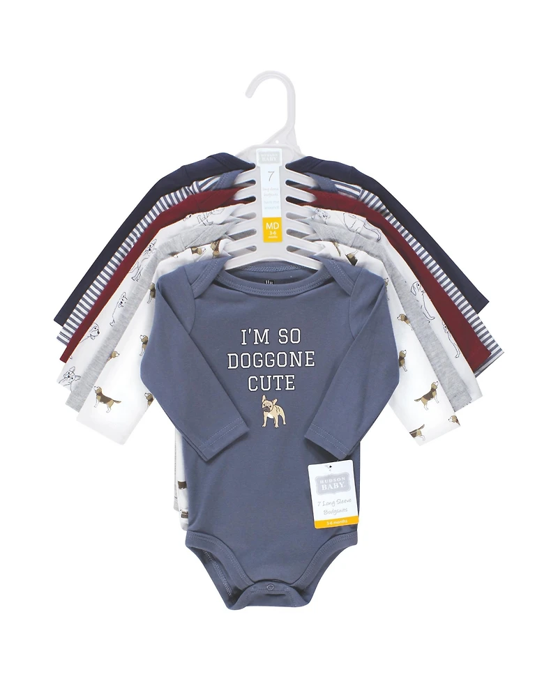 Hudson Baby Boys Long-Sleeve Cotton Bodysuit Collection 7-Piece Set