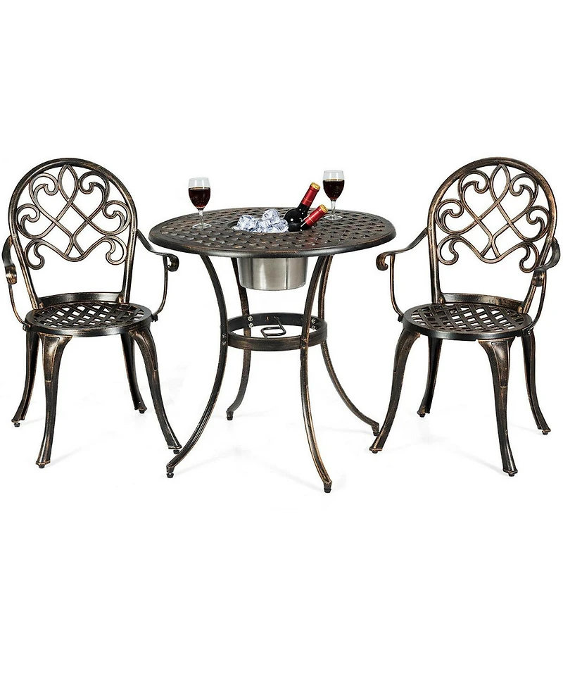 3pcs Outdoor Set Cast Aluminum Patio Bistro Attached Removable Ice Bucket