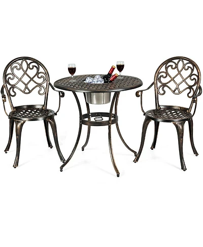 3pcs Outdoor Set Cast Aluminum Patio Bistro Attached Removable Ice Bucket