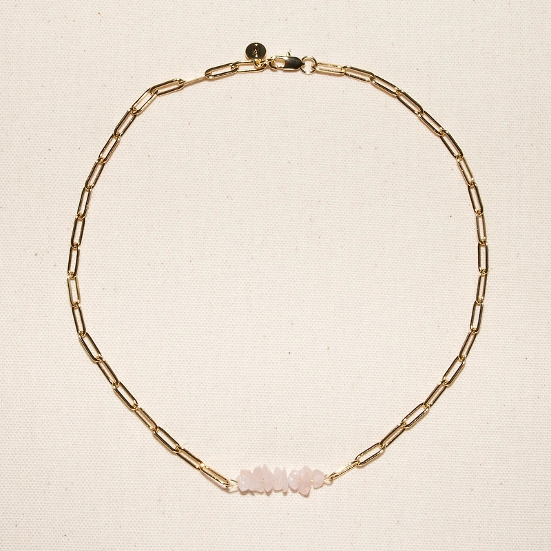 Joey Baby 18K Gold Plated Chain with Rose Quartz - Sandrine Necklace 17" For Women
