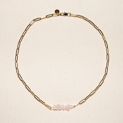 Joey Baby 18K Gold Plated Chain with Rose Quartz - Sandrine Necklace 17" For Women
