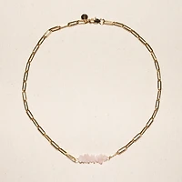 Joey Baby 18K Gold Plated Chain with Rose Quartz - Sandrine Necklace 17" For Women