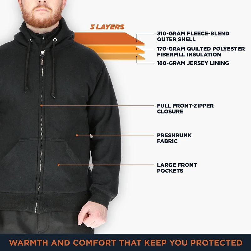 RefrigiWear Men's Insulated Full Zip Sweatshirt - Pre-Shrunk
