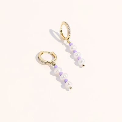 Joey Baby 18K Gold Plated Freshwater Pearls with Purple Glass Beads - Taro Earrings For Women